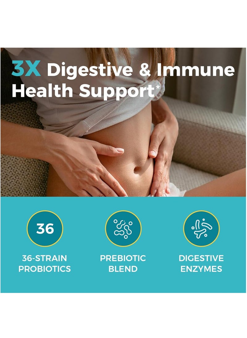 Probiotics One Probiotics 120 Billion CFU 36 Strains, 3-in-1 Probiotics for Digestive Health & Immune Support with Prebiotics & Enzymes, Probioticos for Women & Men, Vegan Targeted Release Supplement, 30PCS  - Image 3