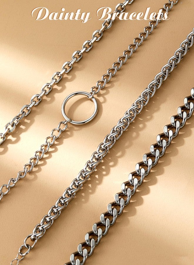 Sanfenly 14K Gold Bracelets for Women Non Tarnish Womens Gold Bracelet Stack Layered Chain Bracelets Waterproof Rope Cuff Bangle Cuban Link Chain Friendship Bracelets Jewelry Gift for Women - Image 5