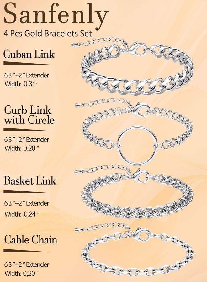 Sanfenly 14K Gold Bracelets for Women Non Tarnish Womens Gold Bracelet Stack Layered Chain Bracelets Waterproof Rope Cuff Bangle Cuban Link Chain Friendship Bracelets Jewelry Gift for Women - Image 3