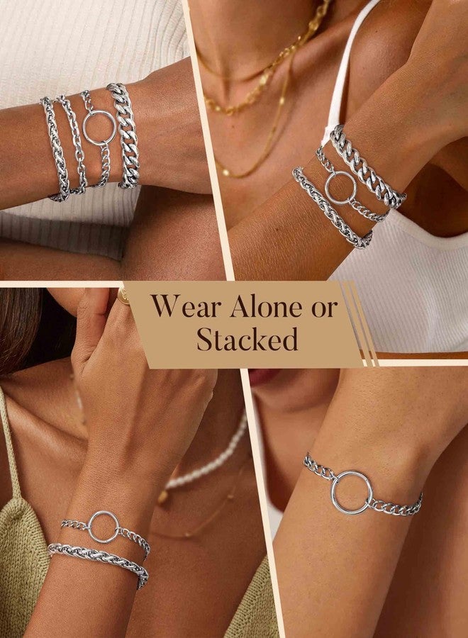 Sanfenly 14K Gold Bracelets for Women Non Tarnish Womens Gold Bracelet Stack Layered Chain Bracelets Waterproof Rope Cuff Bangle Cuban Link Chain Friendship Bracelets Jewelry Gift for Women - Image 4