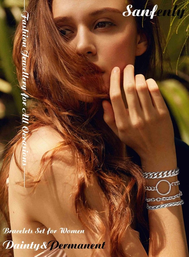 Sanfenly 14K Gold Bracelets for Women Non Tarnish Womens Gold Bracelet Stack Layered Chain Bracelets Waterproof Rope Cuff Bangle Cuban Link Chain Friendship Bracelets Jewelry Gift for Women - Image 2