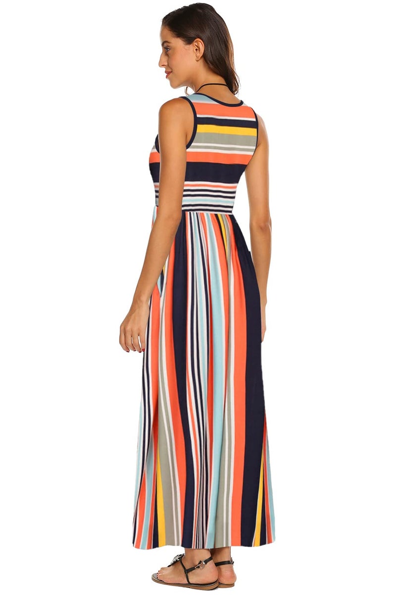 Hount Long Sundresses for Women 2026 Casual Beach Vacation Summer Striped Maxi Dresses with Pockets Multicolor L - Image 5