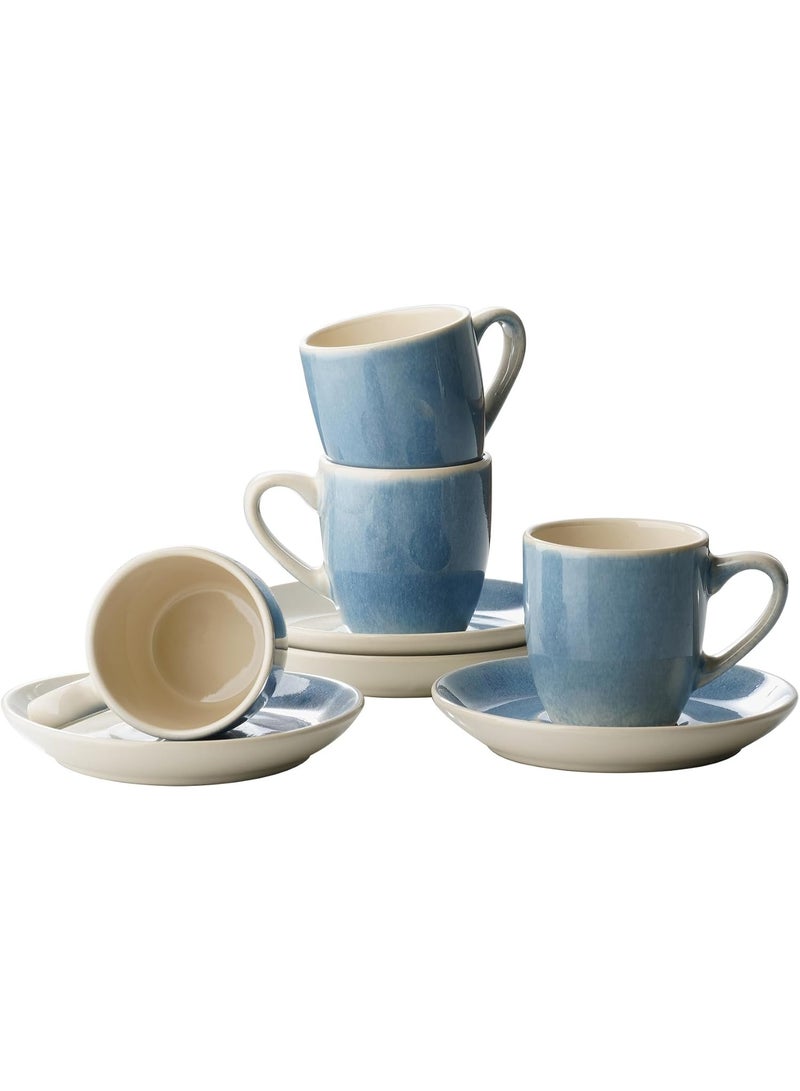 famiware Jupiter Espresso Cups and Saucers Set of 4 - Light Blue Ceramic Coffee Mugs - Image 1