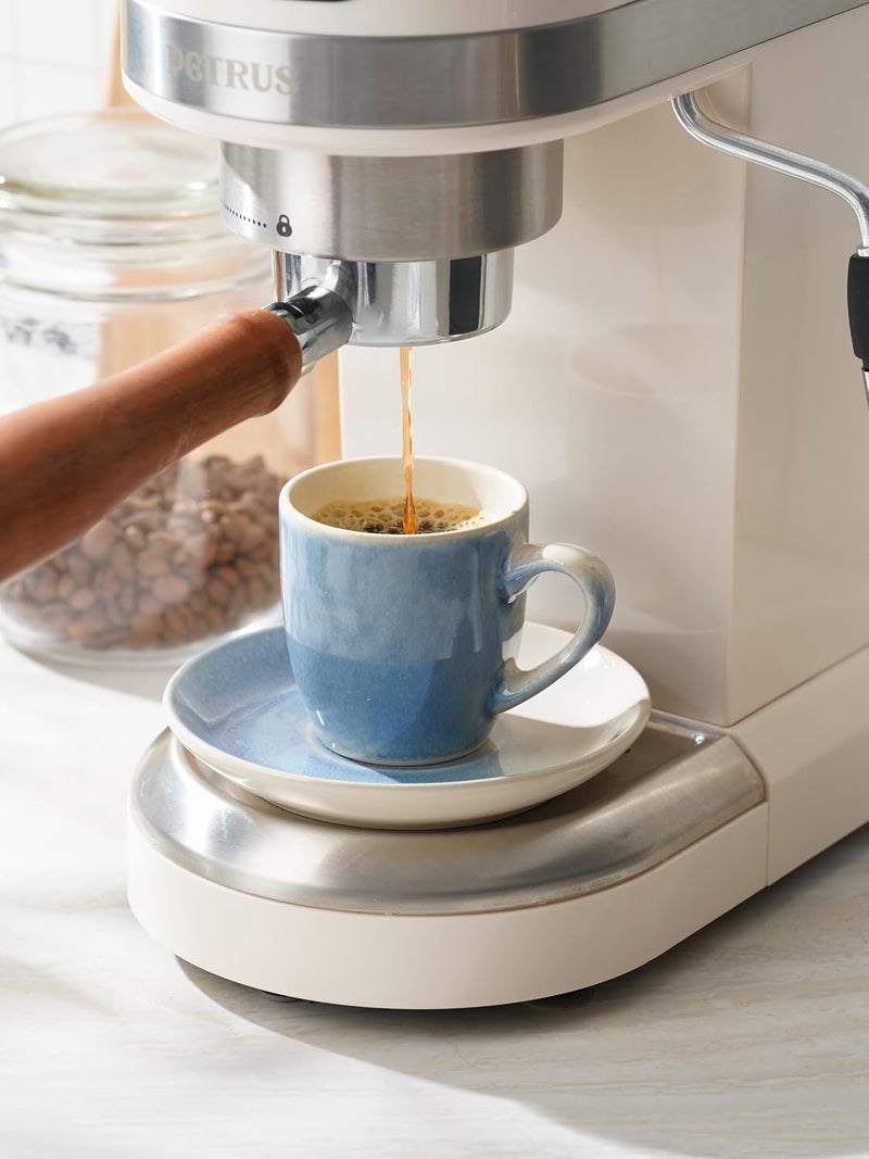 famiware Jupiter Espresso Cups and Saucers Set of 4 - Light Blue Ceramic Coffee Mugs - Image 5