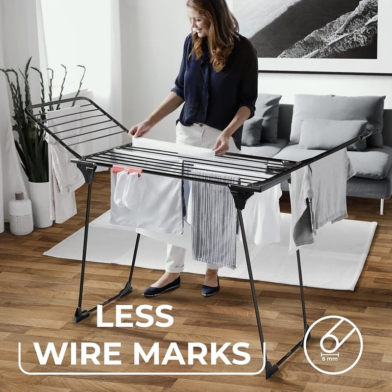 Vileda King Ultimate Clothes Airer, Black Edition, XXL Lines for Less Wrinkles, Drying Length: 20 m, Small Parts Holder, Stable and Robust, Easy Transport Thanks to Safety and Wheels, Eco Pack - Image 2