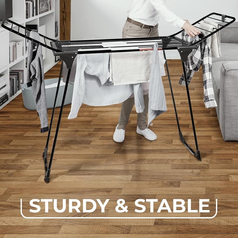 Vileda King Ultimate Clothes Airer, Black Edition, XXL Lines for Less Wrinkles, Drying Length: 20 m, Small Parts Holder, Stable and Robust, Easy Transport Thanks to Safety and Wheels, Eco Pack - Image 3