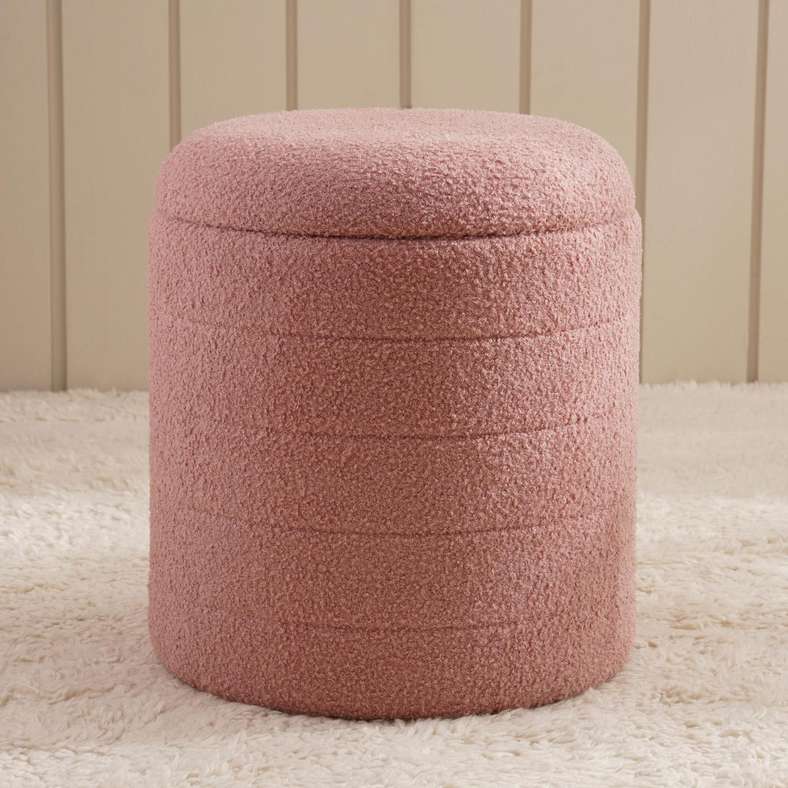 Pan Home Sahara Boucle Pouf With Storage 40X40X45cm - Blush - 123UHT9900008 - Image 3