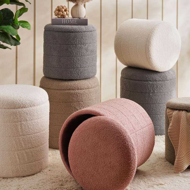Pan Home Sahara Boucle Pouf With Storage 40X40X45cm - Blush - 123UHT9900008 - Image 4