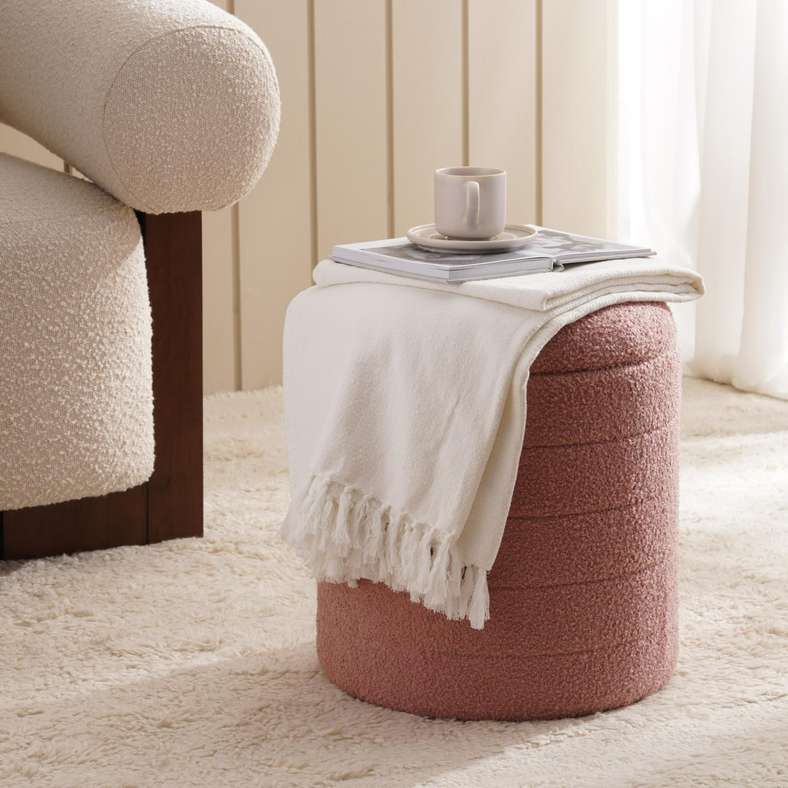 Pan Home Sahara Boucle Pouf With Storage 40X40X45cm - Blush - 123UHT9900008 - Image 1