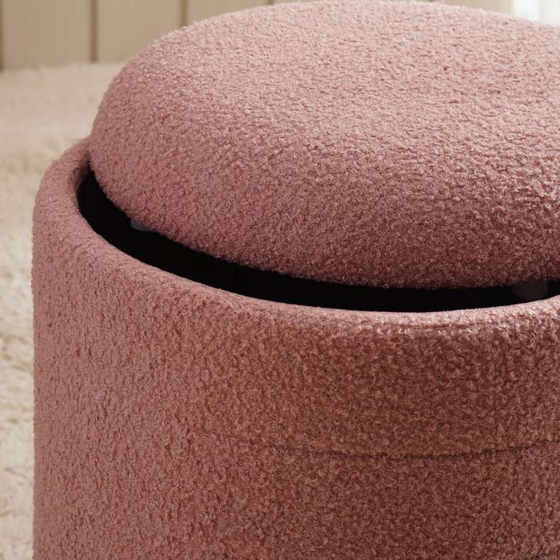 Pan Home Sahara Boucle Pouf With Storage 40X40X45cm - Blush - 123UHT9900008 - Image 2