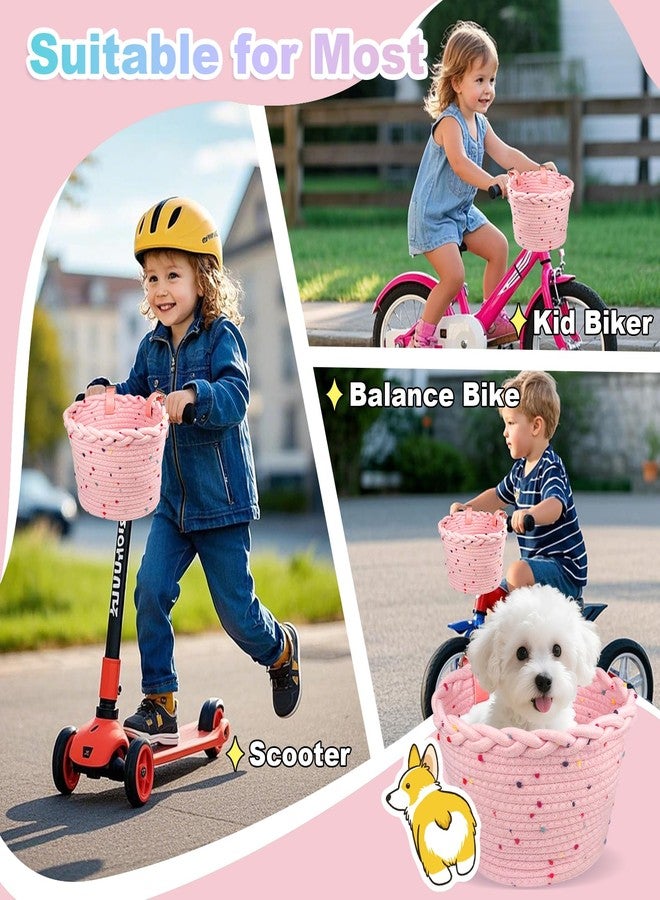 Relwears Kids Bike Basket Rope Woven Front Bicycle Basket for Boys Girls Kids Front Handlebar Basket for Scooter,Balance Bikes Cute Bike Basket with Colored Spots - Image 5