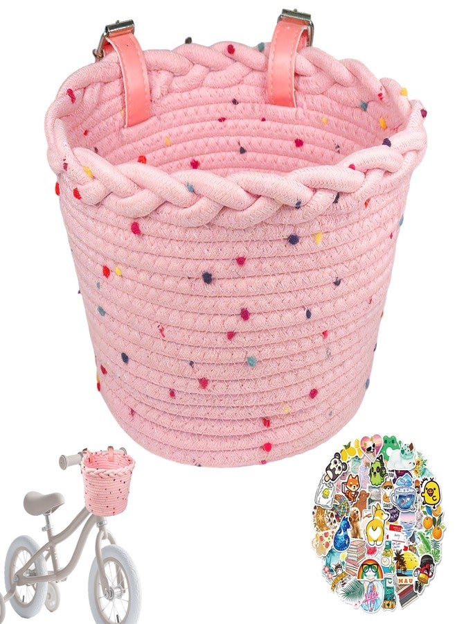 Relwears Kids Bike Basket Rope Woven Front Bicycle Basket for Boys Girls Kids Front Handlebar Basket for Scooter,Balance Bikes Cute Bike Basket with Colored Spots - Image 1