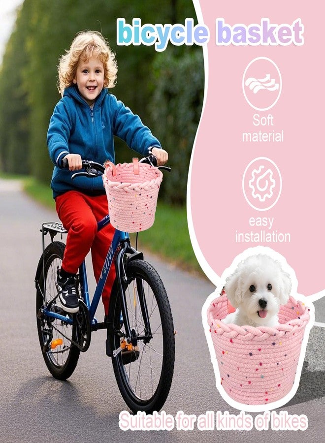 Relwears Kids Bike Basket Rope Woven Front Bicycle Basket for Boys Girls Kids Front Handlebar Basket for Scooter,Balance Bikes Cute Bike Basket with Colored Spots - Image 4
