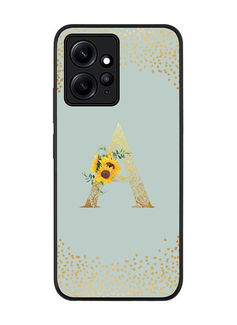Rugged Black edge case for Redmi Note 12 4G Slim fit Soft Case Flexible Rubber Edges Anti Drop TPU Gel Thin Cover - Custom Monogram Initial Floral Pattern Alphabet - A - Light Grey
