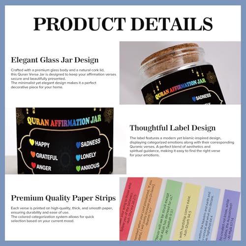 Ambercalm Quran Verses Jar,Islamic Gifts for Women Men Quran In English Translation,Islamic Decor,Muslim Gift,Ramadan Decorations for Home,Eid Gift,Quran Affirmation verses,Hope & Prayer Jar - Image 3