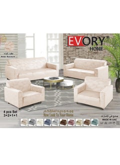 EVORY HOME Sofa Cover Waterproof Velvet Flower 4-Pieces Set of 7-Seater (3+2+1+1) Water Resistant Furniture Protector  - Image 1