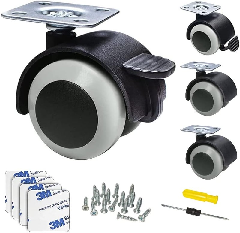 HBFBDRCT 1.5 Inch Plate Casters Furniture Wheels Replacement with 360 Degree Top Plate, Low Noise and Heavy Duty, Set of 4 (2 with Brake & 2 Without) - Image 1