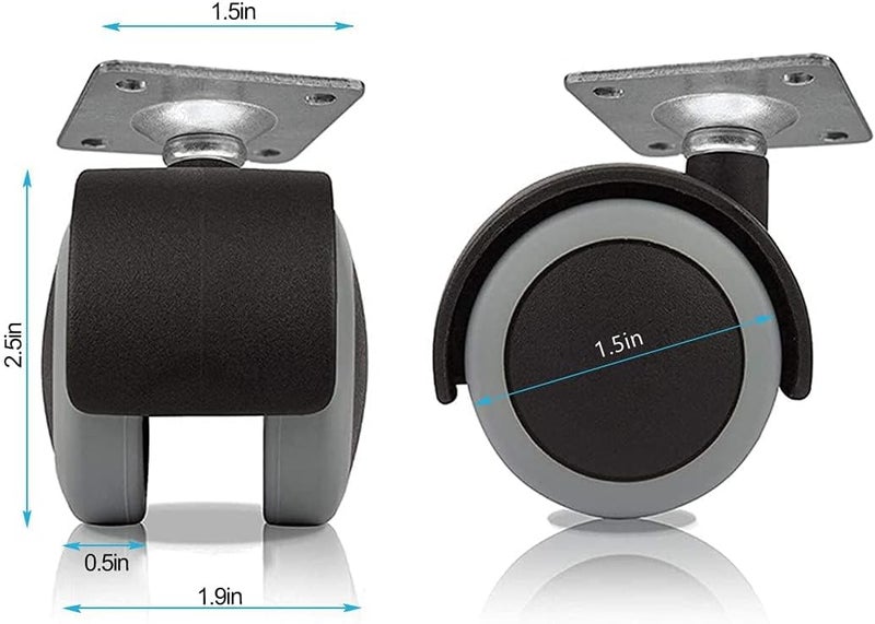 HBFBDRCT 1.5 Inch Plate Casters Furniture Wheels Replacement with 360 Degree Top Plate, Low Noise and Heavy Duty, Set of 4 (2 with Brake & 2 Without) - Image 5