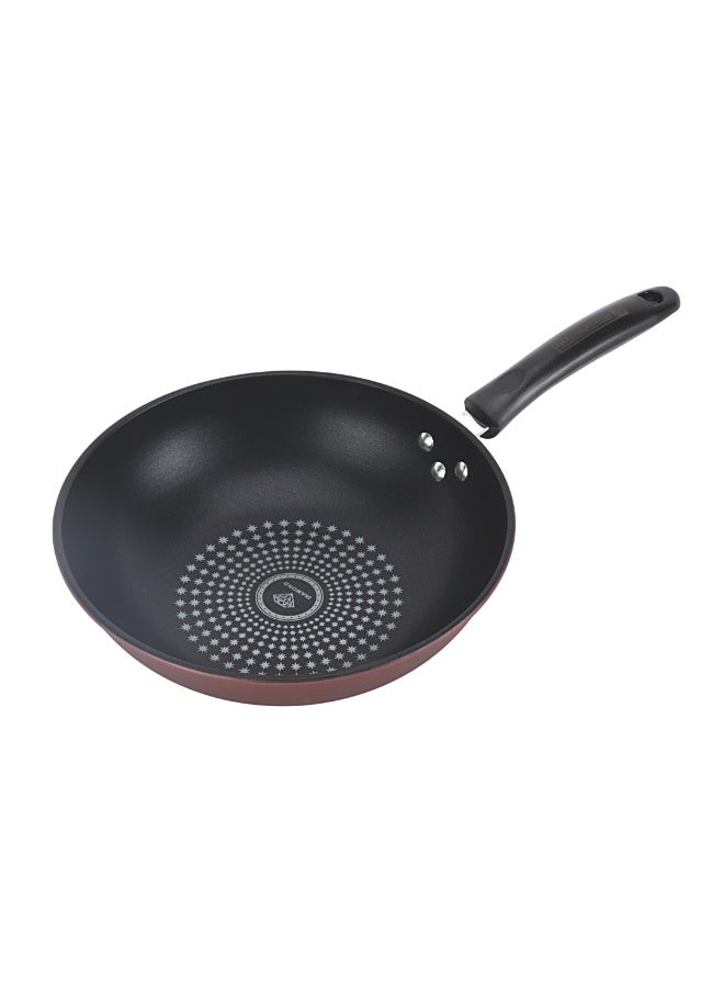 Royalford 28 CM Carbon Steel Wok Pan with Non-Stick Coating- RF12121 |Stylish Design with Soft Touch Handles, Spiral Design Bottom | Induction Compatible, Perfect for Deep and Shallow Frying| Maroon - Image 3