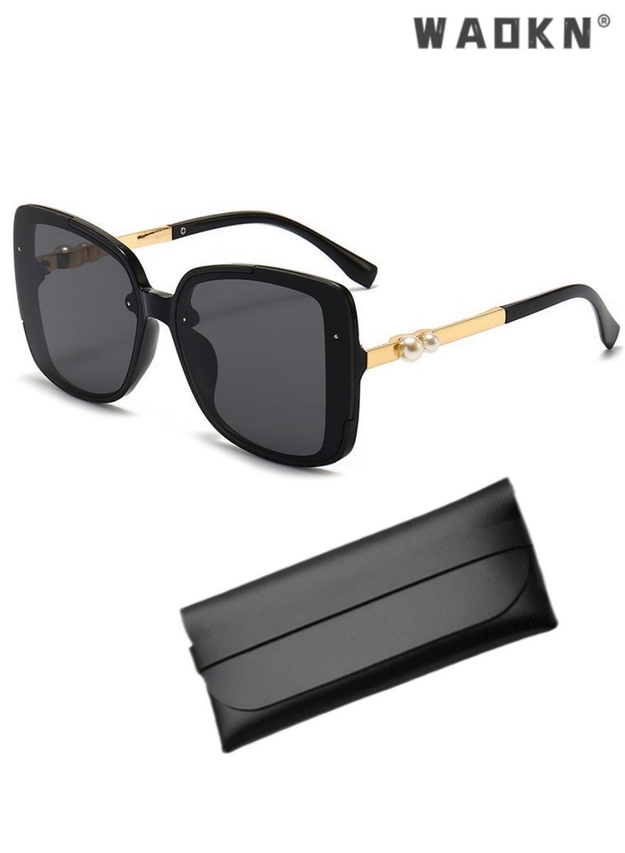 Polarised Sunglasses Womens - Classic Oversized Trendy Ladies UV400 Protection Sunglasses with Pink TR90 Frame Decorated with Pearl Fashion Oversized Anti-glare Sunglasses for Women with Glasses Case