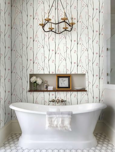 Timeet Floral Wallpaper White and Pink Wall Paper Peel and Stick Modern Contact Paper Removable Self-Adhesive Bedroom Bathroom 16" x 78.7" - Image 5