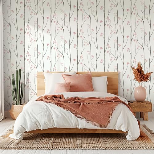 Timeet Floral Wallpaper White and Pink Wall Paper Peel and Stick Modern Contact Paper Removable Self-Adhesive Bedroom Bathroom 16" x 78.7" - Image 4