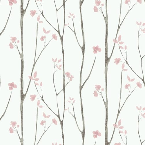 Timeet Floral Wallpaper White and Pink Wall Paper Peel and Stick Modern Contact Paper Removable Self-Adhesive Bedroom Bathroom 16" x 78.7" - Image 1
