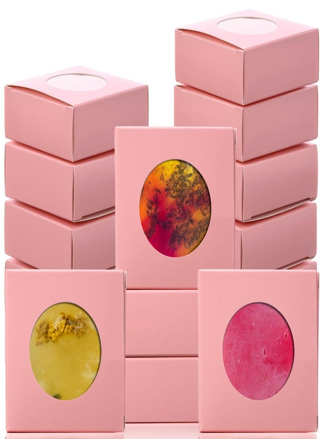 تاوباري علب صابون تاو باري 100 قطعة، علب هدايا صغيرة، علب حلوى وبسكويت صغيرة بنافذة، 3×3×1، أغلفة هدايا لصنع الهدايا المنزلية وتغليف هدايا الحفلات (دائرية، وردية) - Image 1