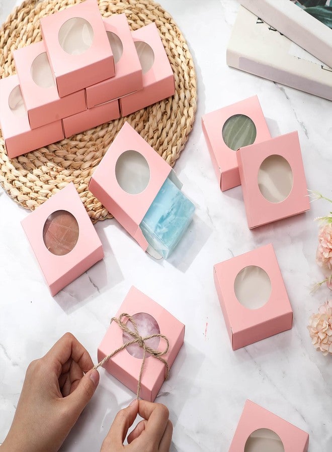 تاوباري علب صابون تاو باري 100 قطعة، علب هدايا صغيرة، علب حلوى وبسكويت صغيرة بنافذة، 3×3×1، أغلفة هدايا لصنع الهدايا المنزلية وتغليف هدايا الحفلات (دائرية، وردية) - Image 4