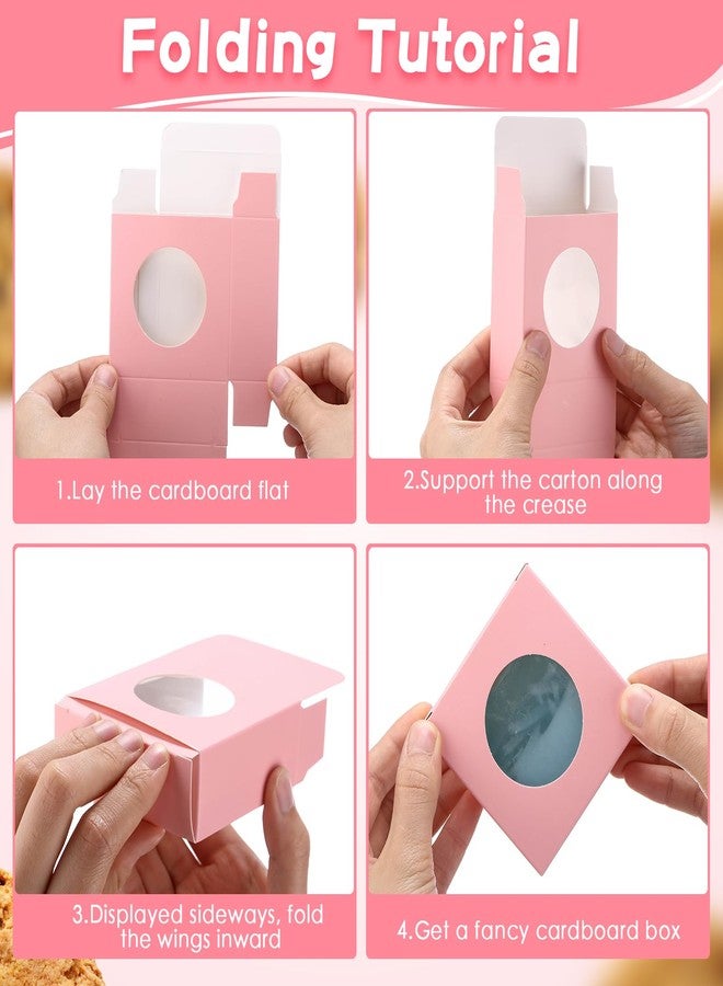 تاوباري علب صابون تاو باري 100 قطعة، علب هدايا صغيرة، علب حلوى وبسكويت صغيرة بنافذة، 3×3×1، أغلفة هدايا لصنع الهدايا المنزلية وتغليف هدايا الحفلات (دائرية، وردية) - Image 3