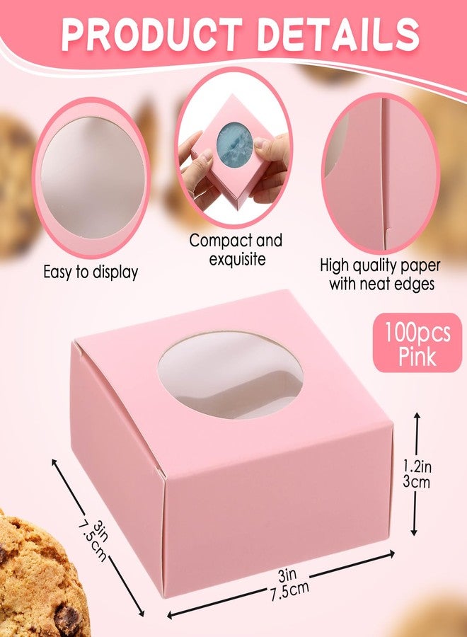 تاوباري علب صابون تاو باري 100 قطعة، علب هدايا صغيرة، علب حلوى وبسكويت صغيرة بنافذة، 3×3×1، أغلفة هدايا لصنع الهدايا المنزلية وتغليف هدايا الحفلات (دائرية، وردية) - Image 2