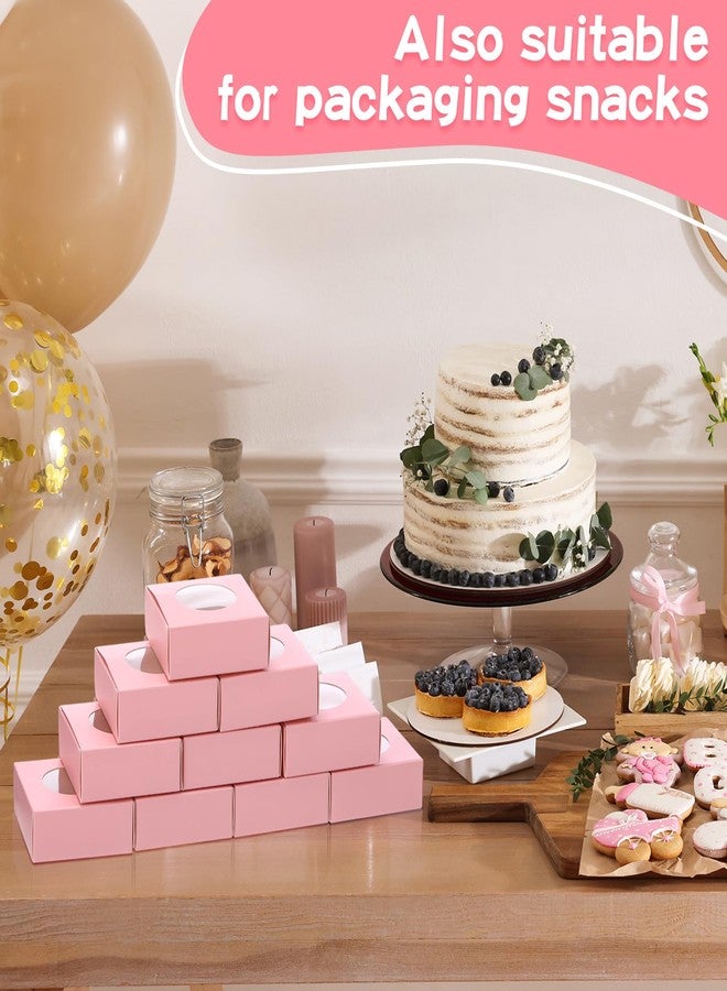 تاوباري علب صابون تاو باري 100 قطعة، علب هدايا صغيرة، علب حلوى وبسكويت صغيرة بنافذة، 3×3×1، أغلفة هدايا لصنع الهدايا المنزلية وتغليف هدايا الحفلات (دائرية، وردية) - Image 5