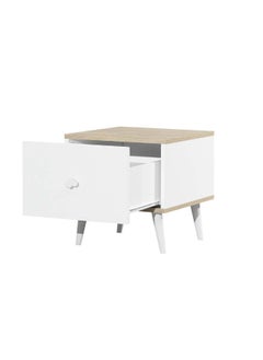 DANUBE HOME Lur 1 Drawer Night Stand Elegant Bedside Table End Table Side Table Nightstand For Bedroom Living Room Storage - White & Sonoma Oak  - Image 1