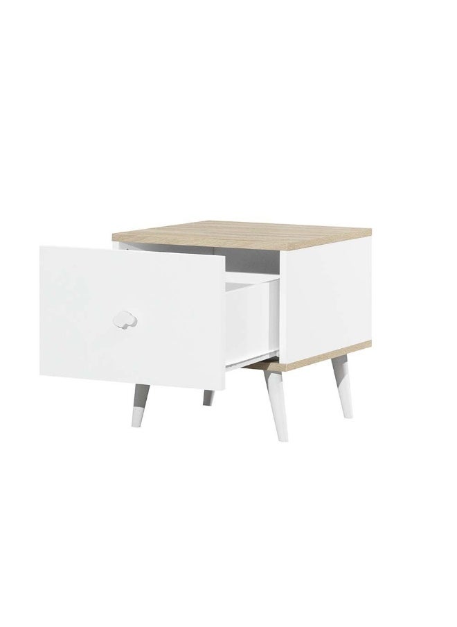 DANUBE HOME Lur 1 Drawer Night Stand Elegant Bedside Table End Table Side Table Nightstand For Bedroom Living Room Storage - White & Sonoma Oak  - Image 1