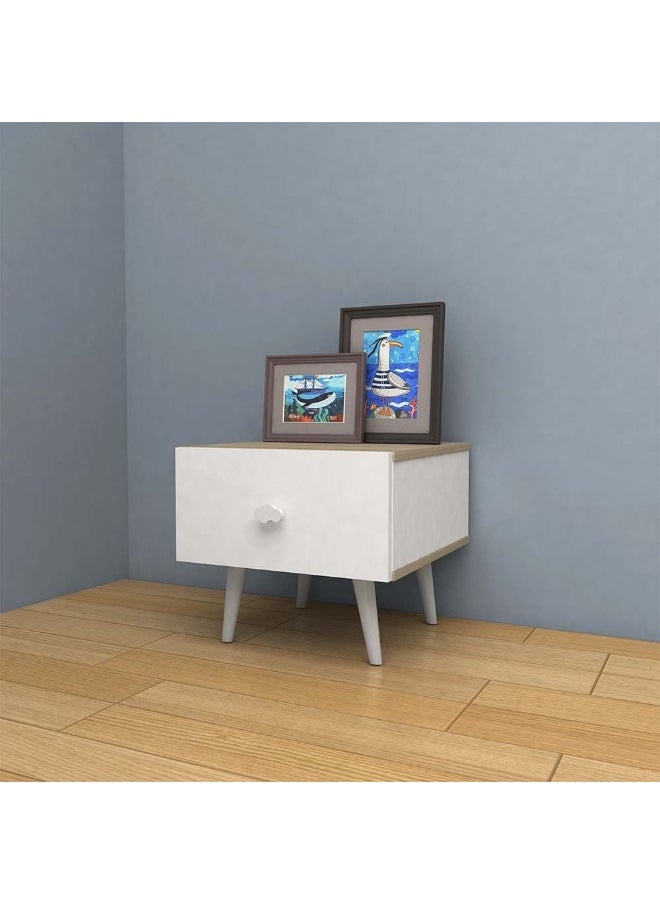 DANUBE HOME Lur 1 Drawer Night Stand Elegant Bedside Table End Table Side Table Nightstand For Bedroom Living Room Storage - White & Sonoma Oak  - Image 5