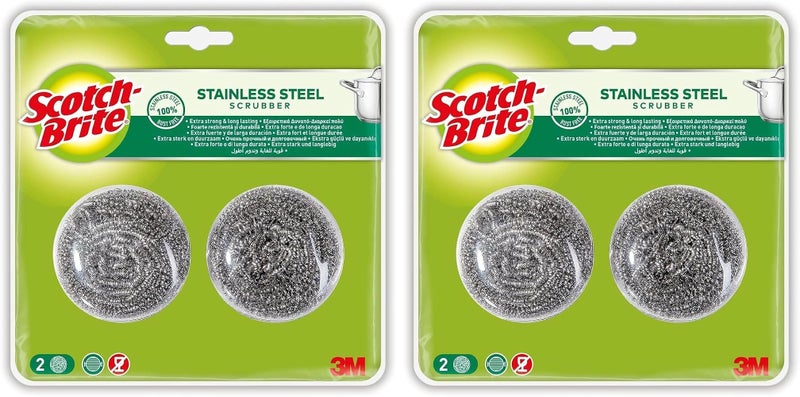 Scotch Brite Scotch-Brite Stainless Steel Metal Spiral Scrub Sponge, 2 pieces/pack Ideal for Cast Iron Pans Powerful Scrubbing Hard cleaning Kitchen sponge Scrub Kitchen, Garage, Outdoor (Pack of 2) - Image 1