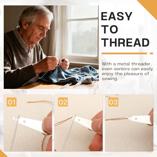SHWAKK 37 PCS Travel Sewing Kit, Big Eye Steel Sewing Needles Kit, Steels Needle for Hand Sewing with Thimble, Threader, Thread Rippers for Beginner Traveler and Clothing Repair - Image 4