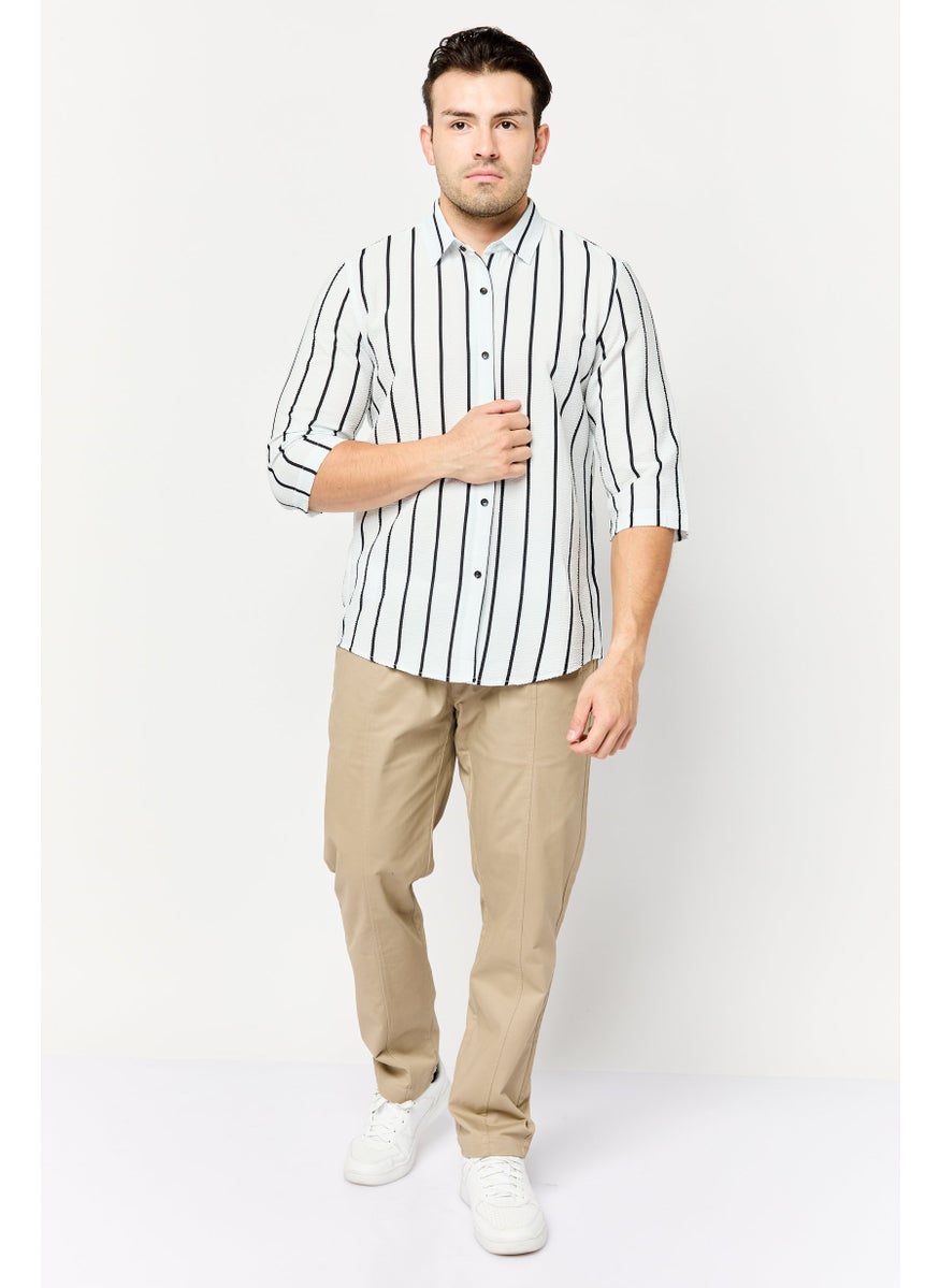 SELECTED Men Drop Shoulder Fit 3/4 Sleeves Stripe Casual Shirt, Multicolor  - Image 2