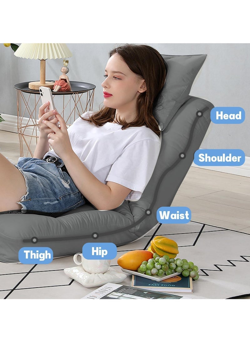 GUDOO - Floor Sofa with Back Support and Armrest, 5 Reclining Poistion Adjustable Floor Chair, Folding Gaming Recliner Chair, Floor Lounge Chair with Cushion for Gaming, Reading, Sleeping - Image 1