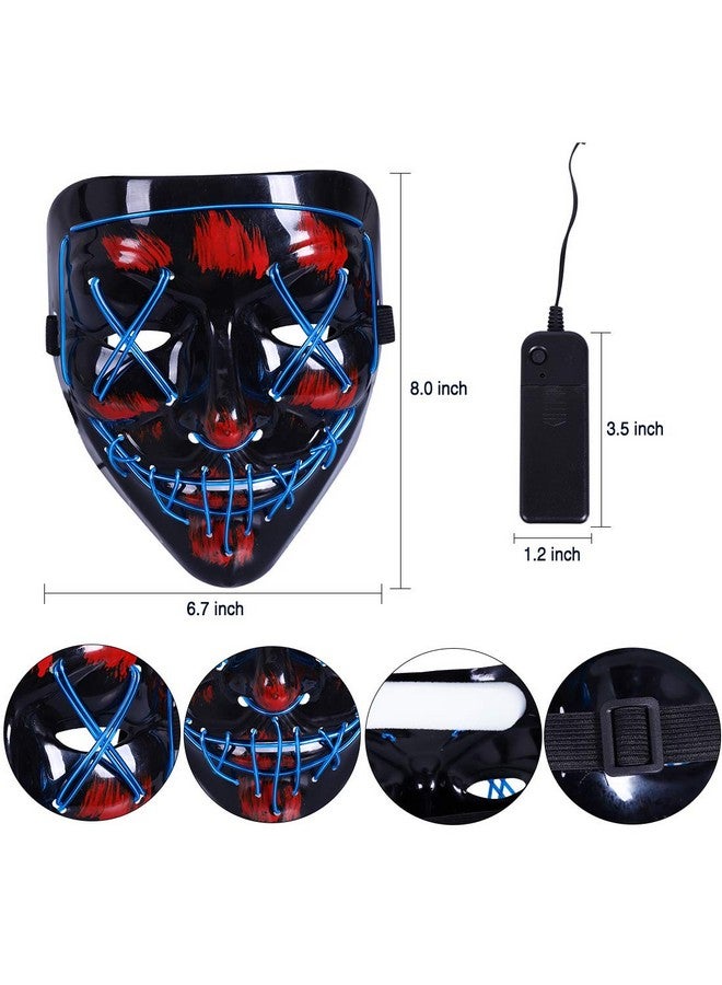 Max Fun Halloween Mask Glowing Gloves for Halloween Costume Cosplay Light Up Scary Masks with 3 Lighting Modes Cosplay Lighted Face Masks for Halloween Parties Masquerade Party(Blue) - Image 3