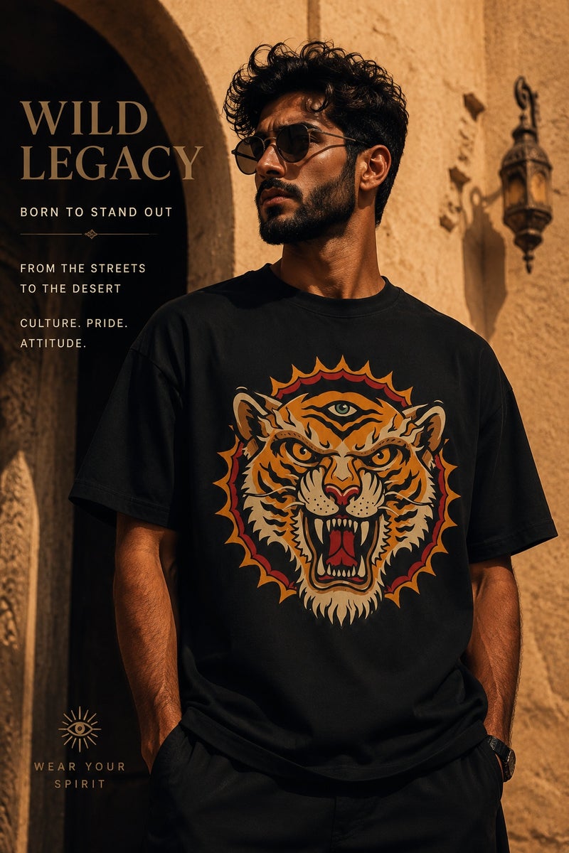 Men's Black Oversized Tiger Graphic T-Shirt Casual Short Sleeve Crew Neck Streetwear Tee - Image 5