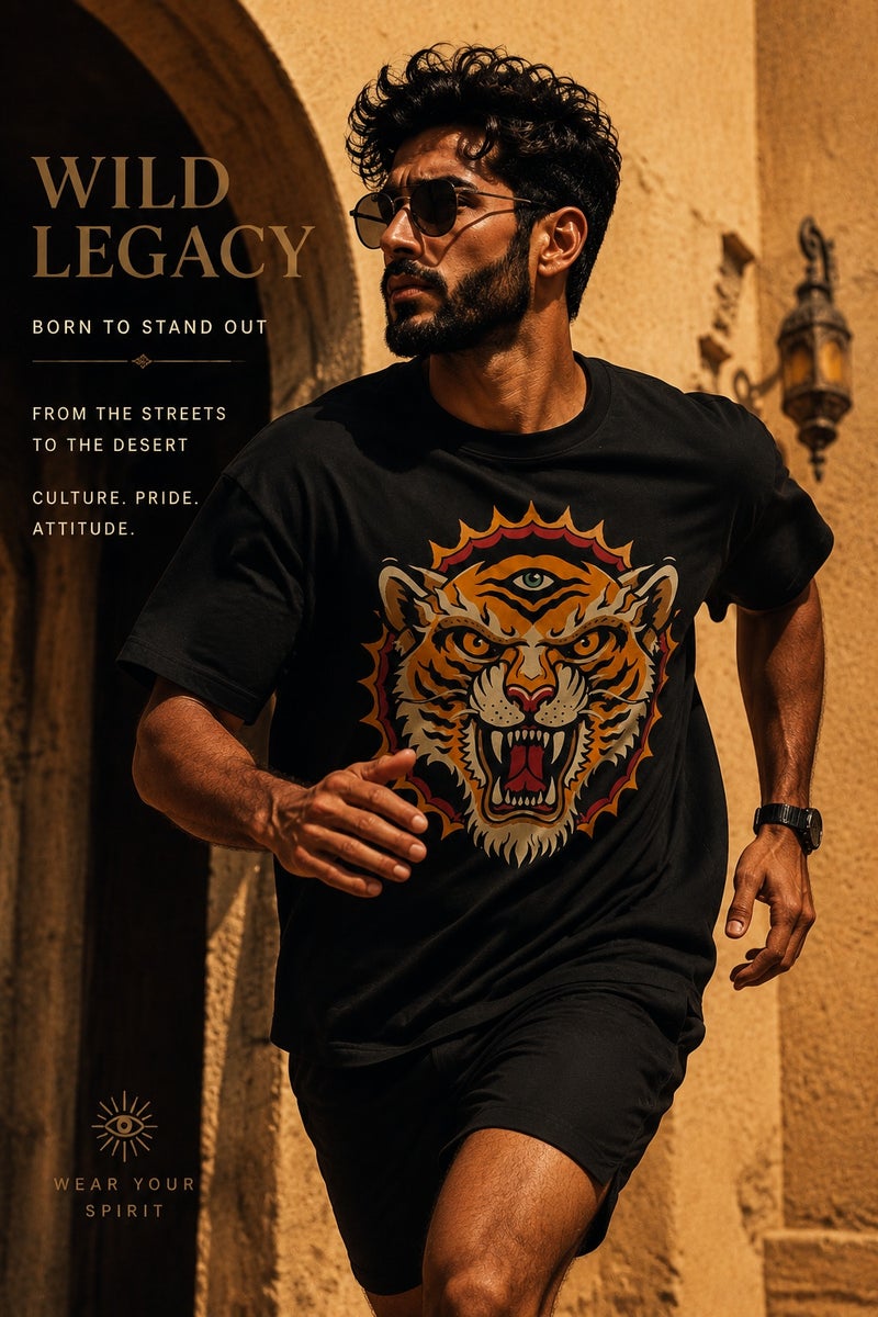 Men's Black Oversized Tiger Graphic T-Shirt Casual Short Sleeve Crew Neck Streetwear Tee - Image 3