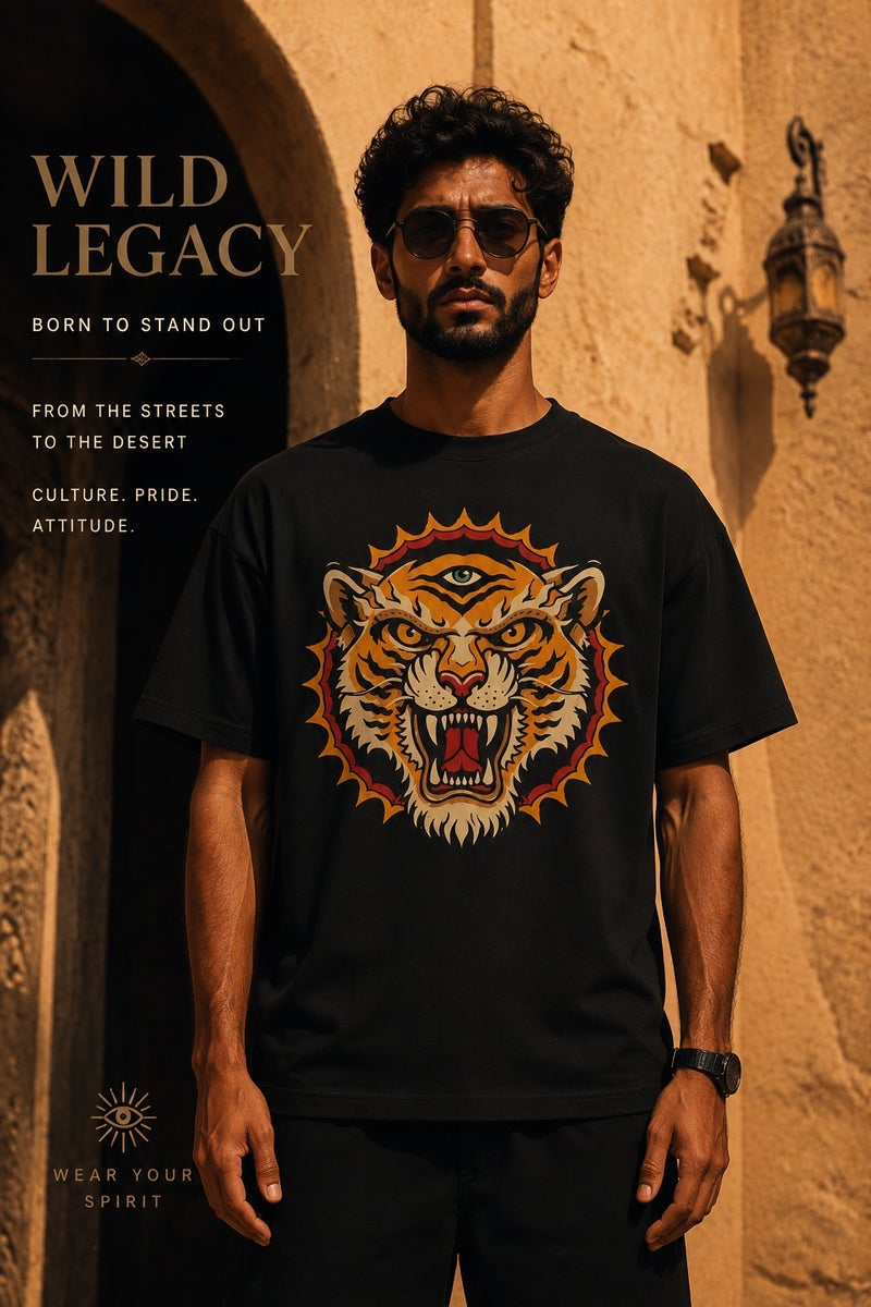 Men's Black Oversized Tiger Graphic T-Shirt Casual Short Sleeve Crew Neck Streetwear Tee - Image 2