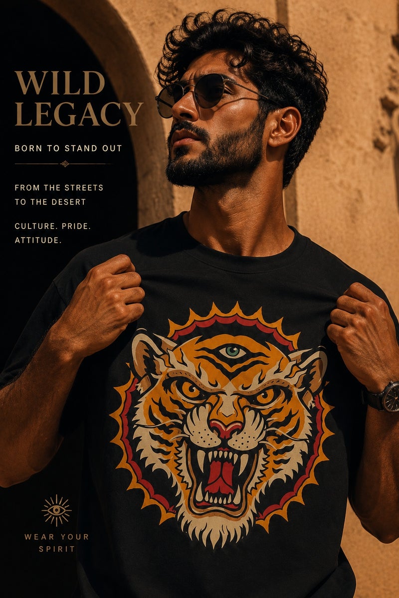 Men's Black Oversized Tiger Graphic T-Shirt Casual Short Sleeve Crew Neck Streetwear Tee - Image 1