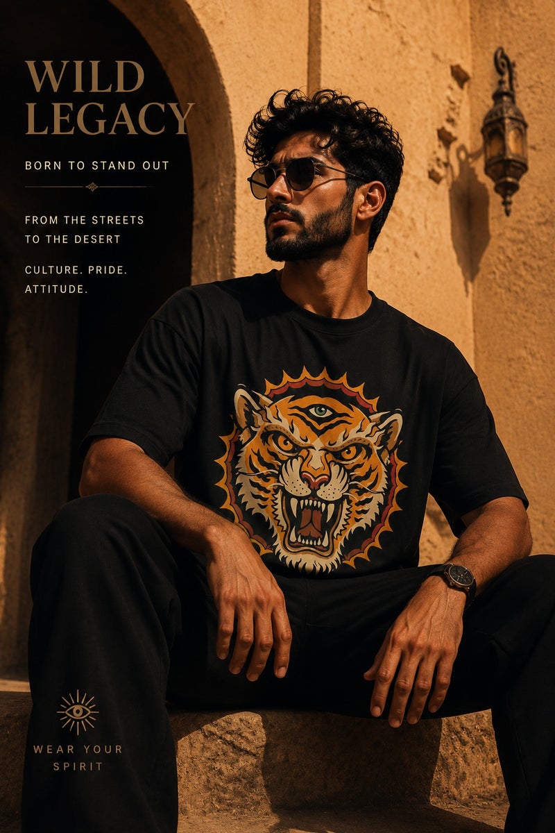 Men's Black Oversized Tiger Graphic T-Shirt Casual Short Sleeve Crew Neck Streetwear Tee - Image 4