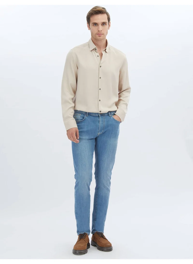 Kip Beige Plain Regular Fit Woven Casual Shirt