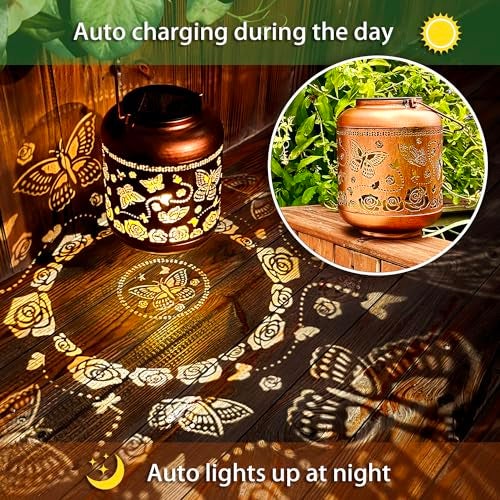 TIGGSY Butterfly Solar Lanterns Outdoor Waterproof Hanging Solar Lights Butterfly Gifts for Women Men Metal Decorative LED Butterflies Lanterns for Yard, Patio, Lawn, Tabletop, Landscape Pathway Garden Decor - Image 3