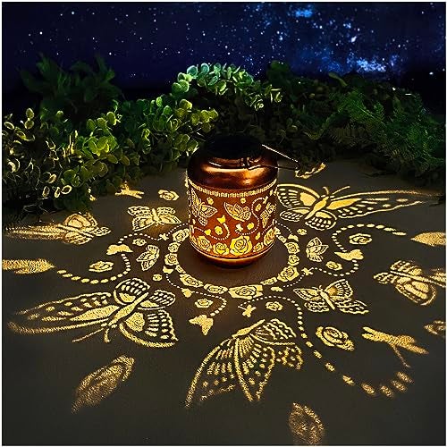 TIGGSY Butterfly Solar Lanterns Outdoor Waterproof Hanging Solar Lights Butterfly Gifts for Women Men Metal Decorative LED Butterflies Lanterns for Yard, Patio, Lawn, Tabletop, Landscape Pathway Garden Decor - Image 1