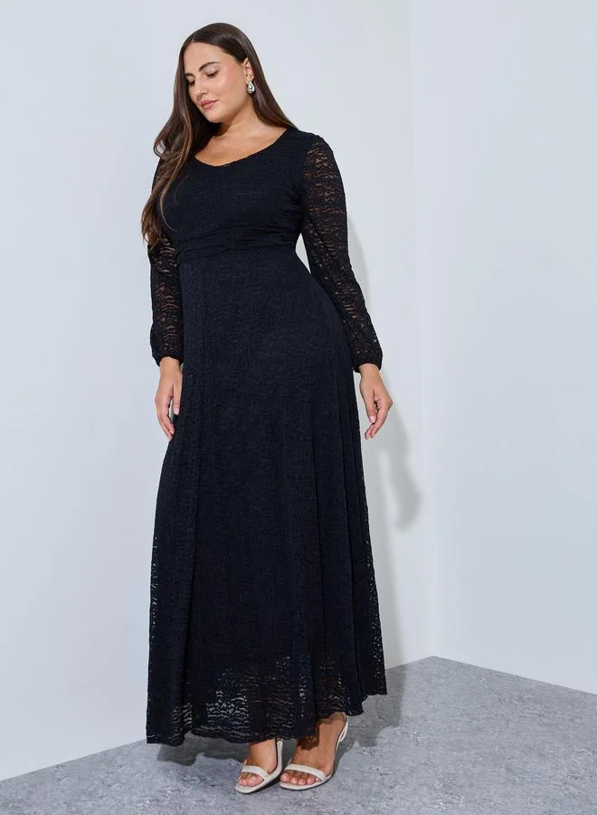 Styli Plus Size Black Lace Details A-Line Maxi Dress