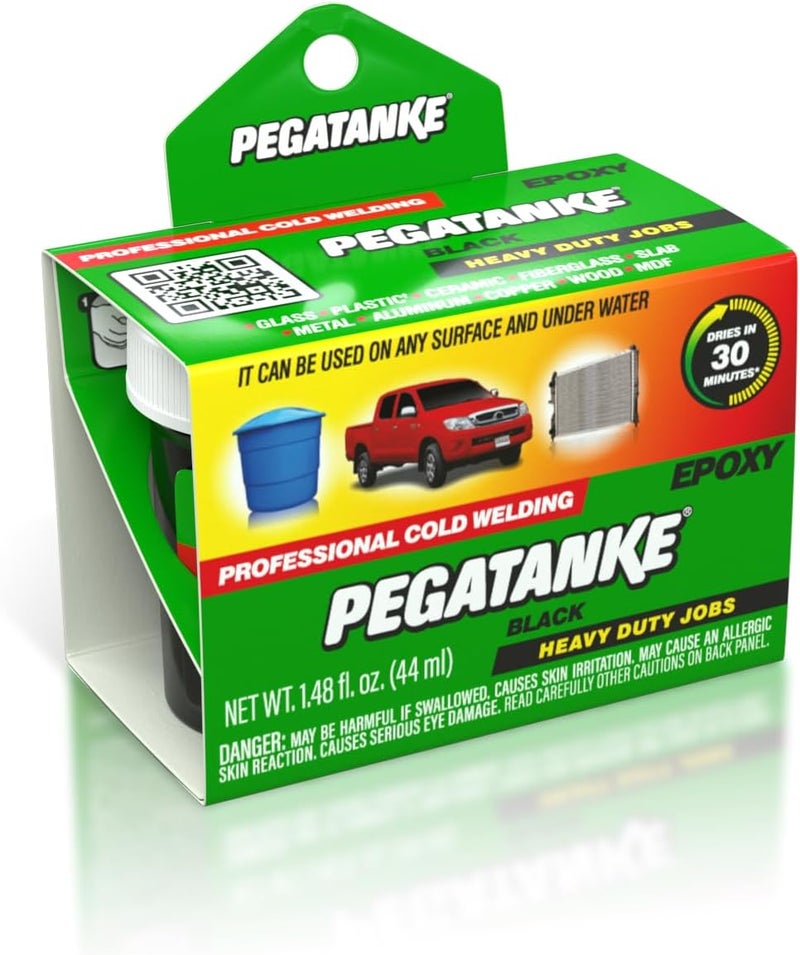 Pegatanke - Black 2 Part Epoxy Resin & Cold Weld Adhesive | High Strength Liquid Metal Glue for Fuel Tanks & General Repair | High Temperature Epoxy for Cold Welding Waterproof Bonds (1.48 oz) - Image 1